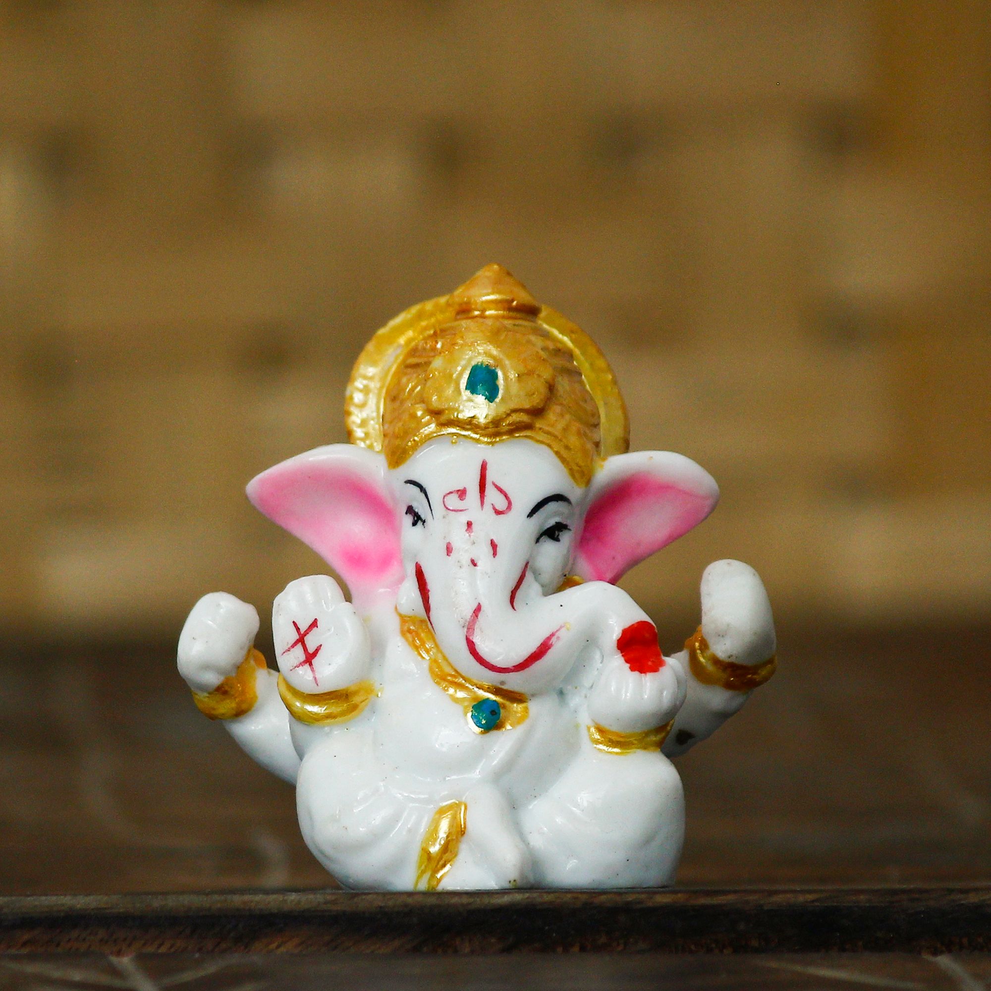 White Lord Ganesha Idol with Golden Mukut
