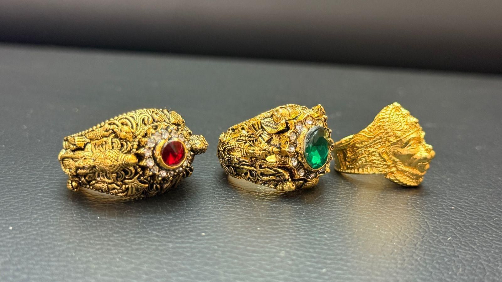 Religious Rings Combo – Shivji, Ganeshji & Hanumanji | Pack of 3 | Alloy Antique Gold Finish